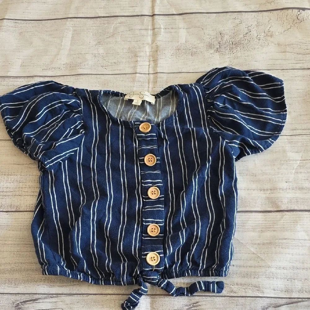 Striped Blue Kids Top with Wooden Buttons